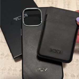 Tumi Black Leather Card Wallet & Phone Case Set